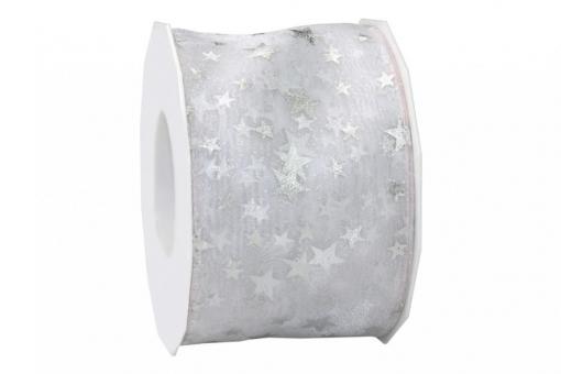 Organzaband Sterne Silber 72 mm - 15 m Rolle