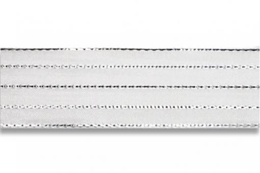 Organzaband Multimetallstreifen mit Draht 40 mm - 20 m Rolle