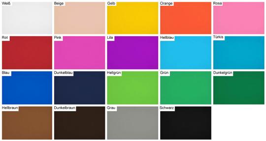 Farbtafel mit Moosgummi in verschiedenen Farben