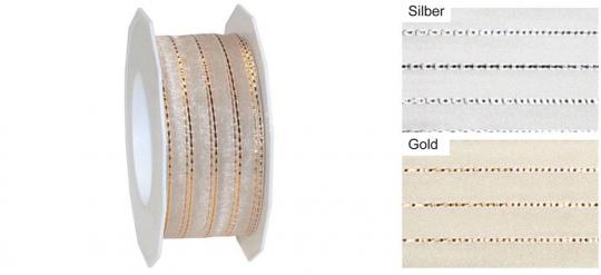 Organzaband Multimetallstreifen mit Draht 25 mm - 20 m Rolle