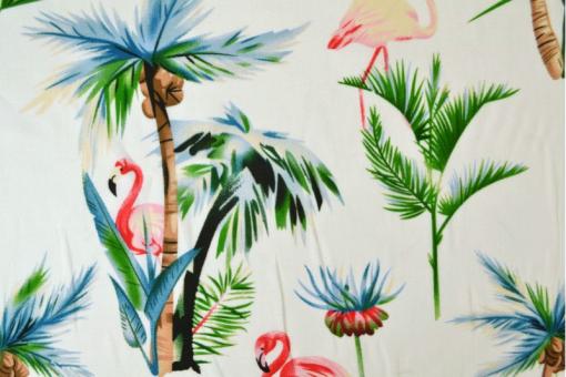 Viskosestoff - Flamingo Island - Weiß - 2,0 Meter