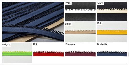 Popeline-Schrägband mit Häkelspitze - 2/4 cm breit - Uni