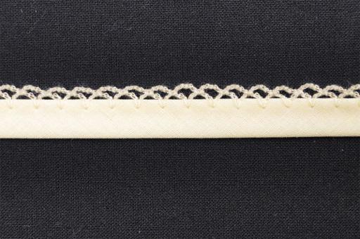 Popeline-Schrägband mit Häkelspitze - 2/4 cm breit - Uni