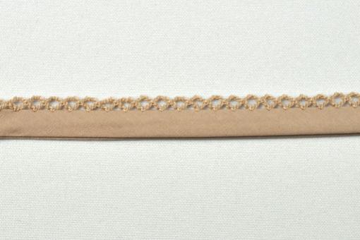 Popeline-Schrägband mit Häkelspitze - 2/4 cm breit - Uni