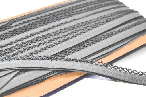 Popeline-Schrägband mit Häkelspitze - 2/4 cm breit - Uni