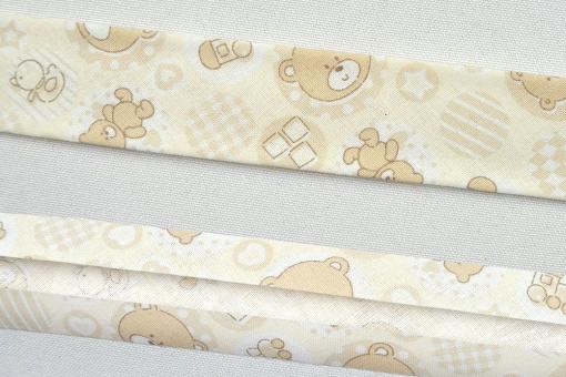 Schrägband Teddybär - 2,5/5 cm breit - Meterware - Beige