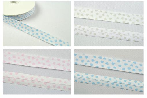 Schrägband Pastell-Herzen - 2/4 cm breit - Meterware