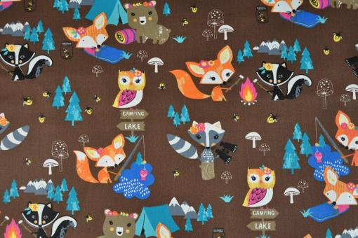 Baumwollstoff - Camping-Tiere - 1,0 Meter