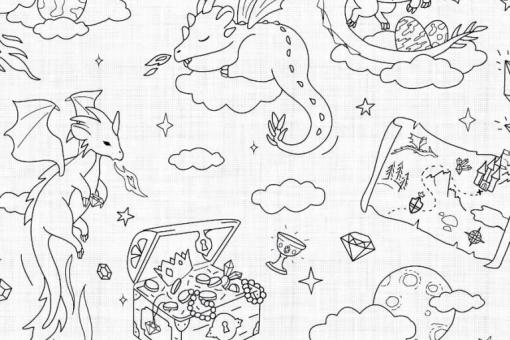 Ausmalstoff Baumwolle - Drachenschatz - 3,0 Meter