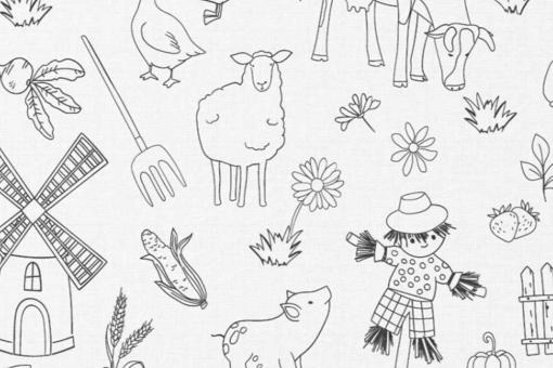 Ausmalstoff Baumwolle - Bauernhof