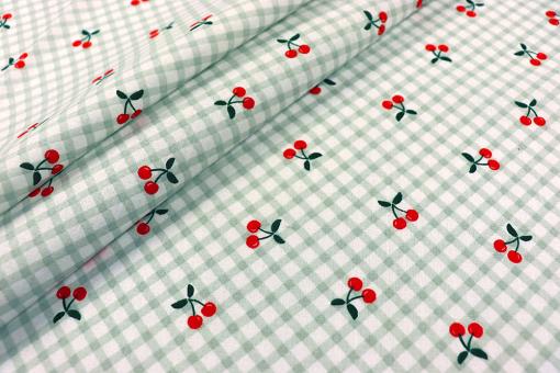 Baumwollstoff - Kirschen auf Karo
