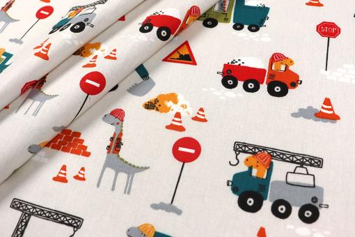 Kinderstoff - Dino-Baustelle