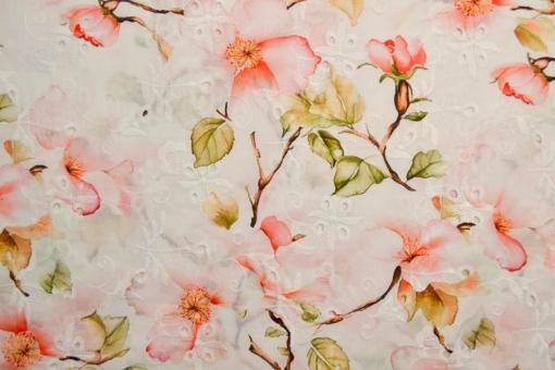 Baumwollstoff - Bestickt - Sakura