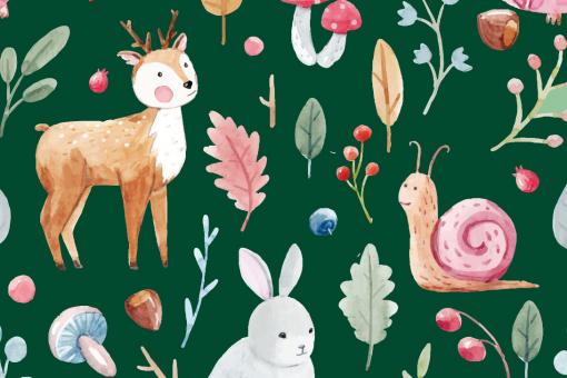 Dekostoff - Waldtier-Aquarell