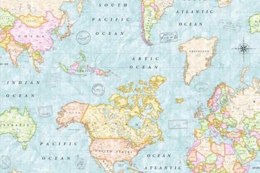 Dekostoff - Weltkarte - Blau