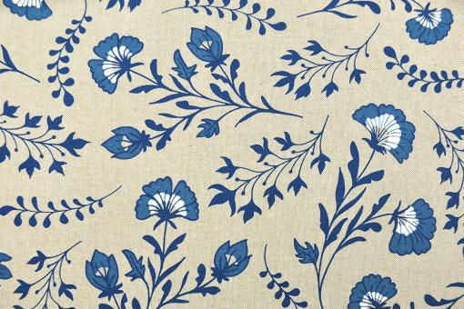 Dekostoff Leinenoptik - Blue Flowers - 1,0 Meter