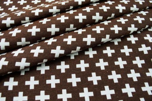 Dekostoff Jacquard - zweiseitig - Kreuze - Braun/Creme