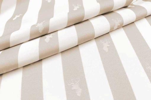 Dekostoff Jacquard - Hirsch-Streifen - Beige