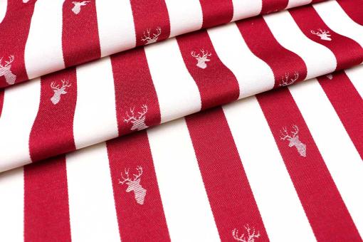 Dekostoff Jacquard - Hirsch-Streifen - Rot