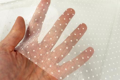 Organza beflockt - Tupfen - Champagner