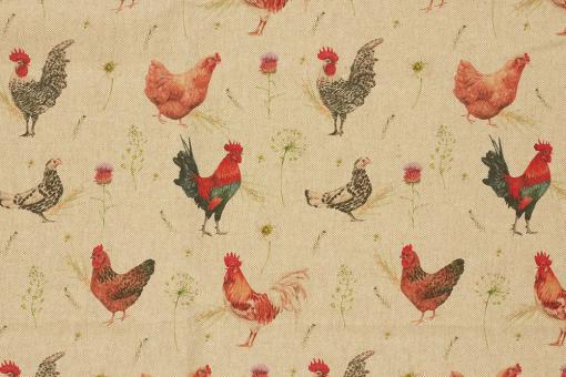 Dekostoff Leinenoptik - Huhn und Hahn