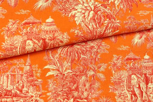 Baumwollstoff - Toile de Jouy - Mayani Orange