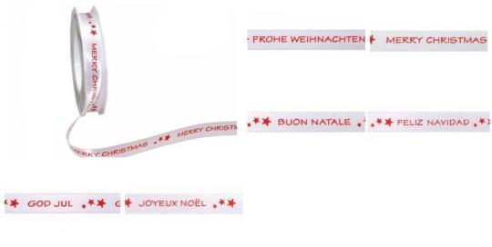 Merry-Christmas Band 15 mm - 20 m Rolle - Weiß