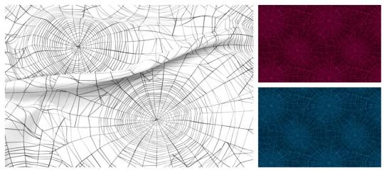 Weicher Pannesamt mit attraktivem Spinnennetz-Motiv in verschiedenen Farbstellungen