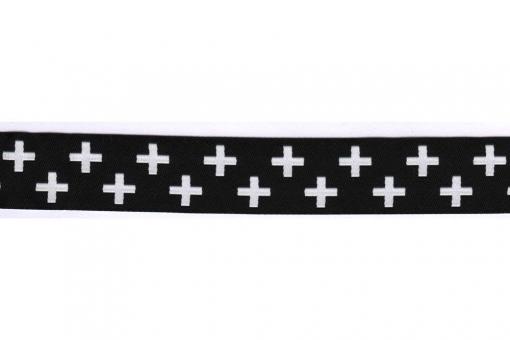 Jacquard-Borte - 2 cm breit - Black and White - Meterware