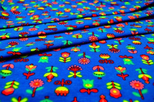 Jersey-Stoff - Bunte Blümchen - Blau