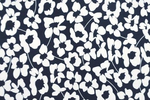 Viskosejersey - Blümchen - Nachtblau