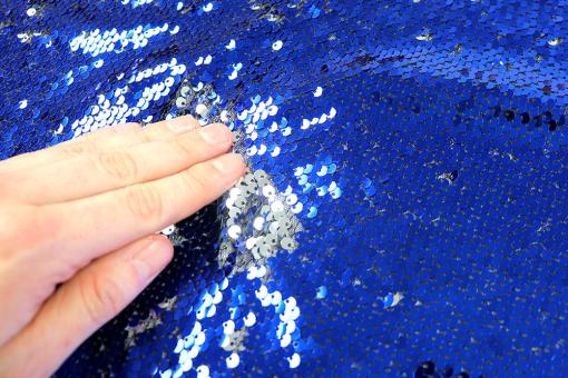 Wende-Pailletten-Stoff - Royal/Silber - B-Ware