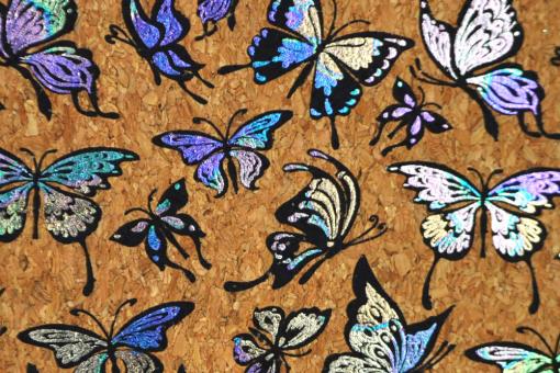 Kork-Stoff bedruckt mit Schmetterlingen
