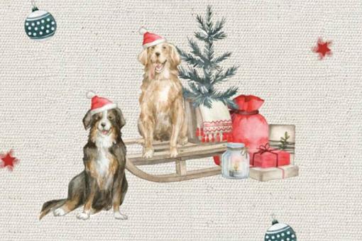 Weihnachtsstoff mit Hundemotiv