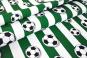 Grün-weiß gestreifter Dekostoff mit Fußball-Motiv