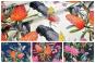 Samt-Stoff mit tropischem Papageien-Motiv in verschiedenen Farben
