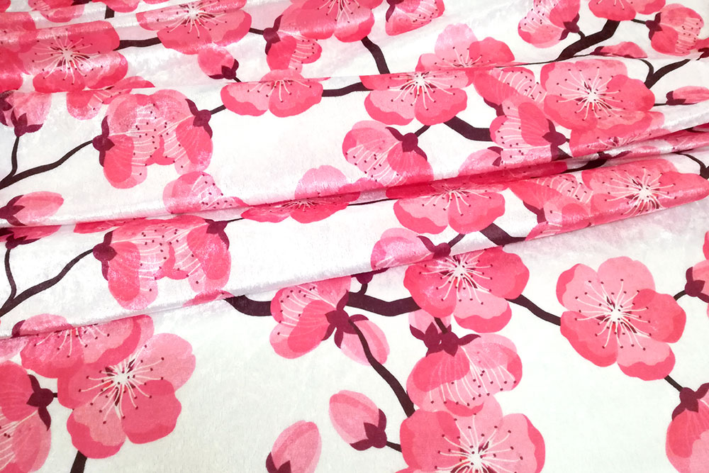 Pannesamt - China Kirschblüte Weiß/Pink