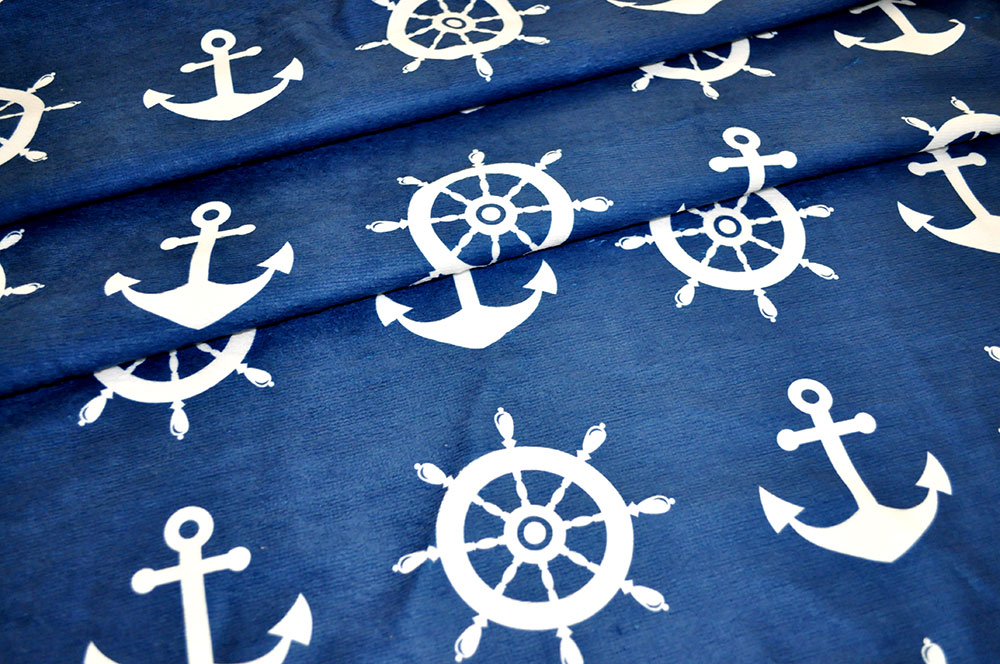 Frottee-Fleece - Marine-Welt Steuerrad/Anker 