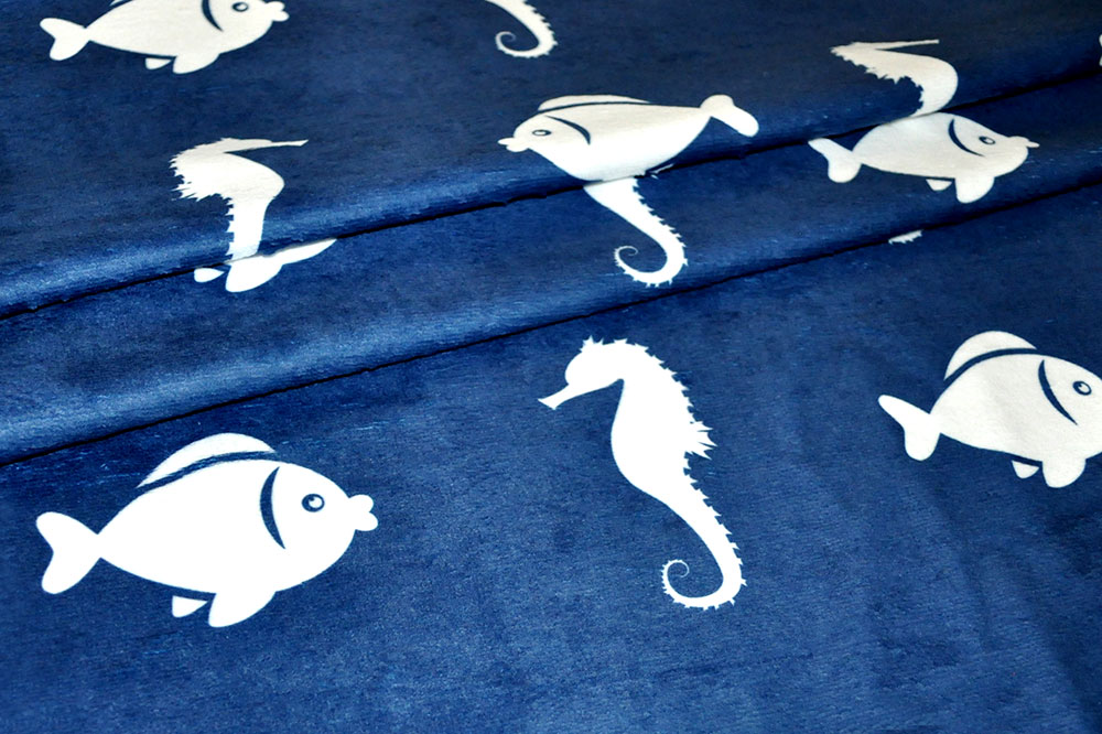 Frottee-Fleece - Marine-Welt Seepferdchen/Fisch 