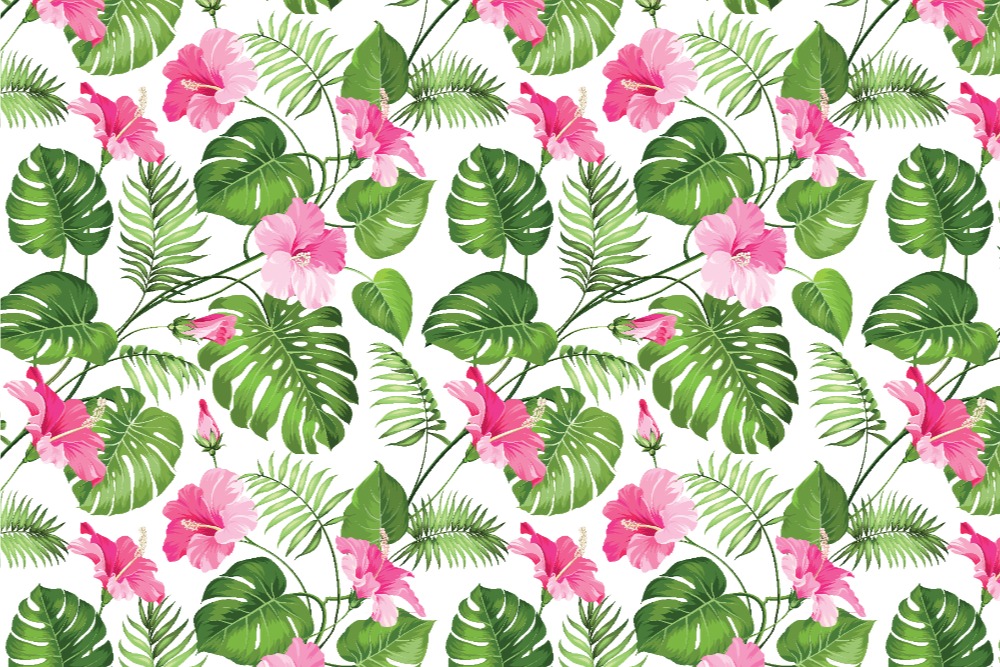 Outdoorstoff - Tropische Blüten Weiß