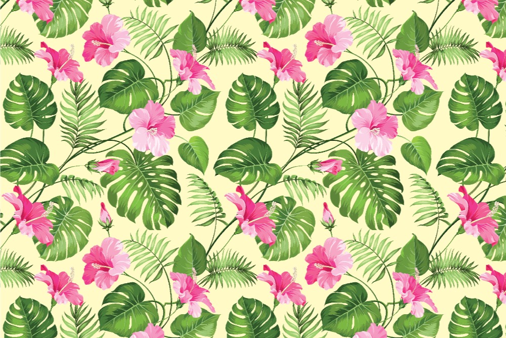 Outdoorstoff - Tropische Blüten Hellgelb