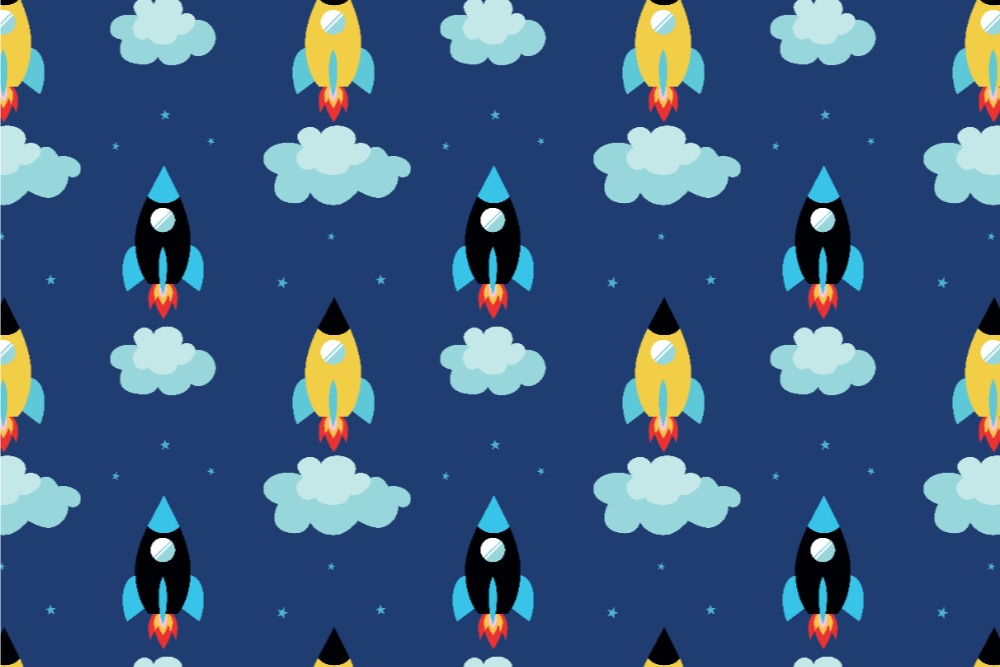 Dekostoff - Mondrakete Dunkelblau/Gelb-Hellblau
