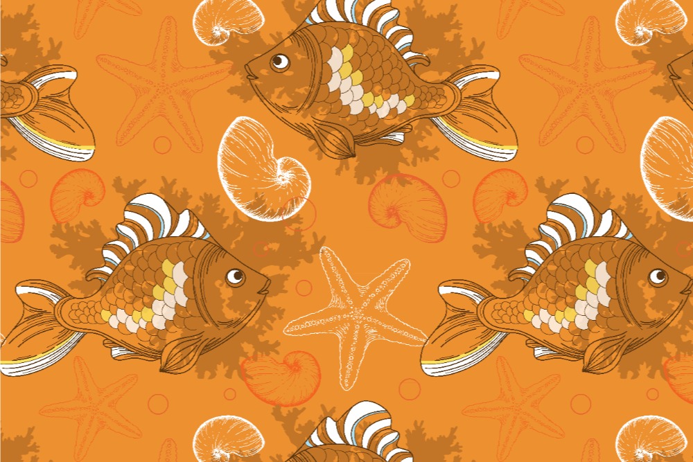 Dekostoff - Meeresbewohner Orange