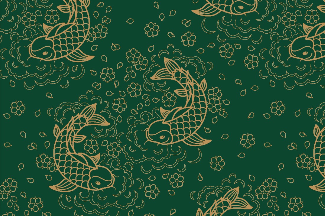 Samtstoff - China Fische Moosgrün