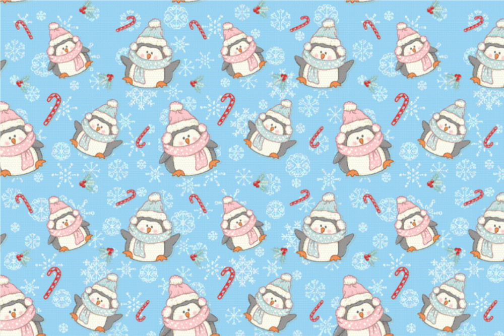 Polarfleece-Stoff - Frierende Pinguine Hellblau