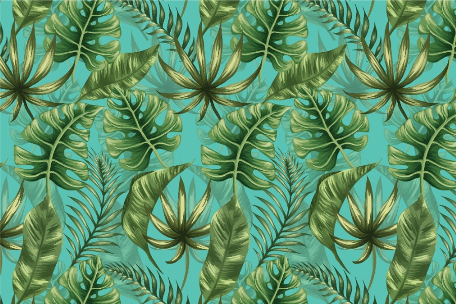 Blackout perm. schwer entflammbar - Monstera-Wald Türkis