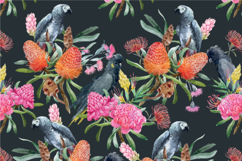 Samt-Stoff - Parrot Paradise Dunkelgrün