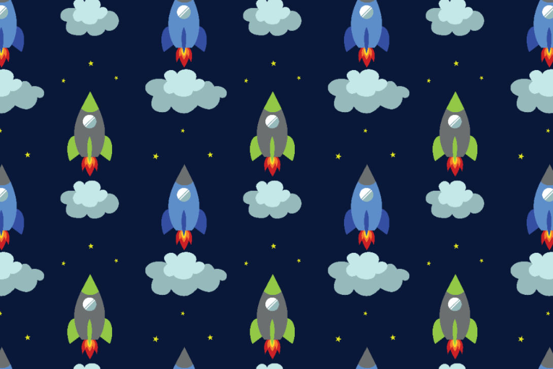 Baumwollstoff - Space Ship Nachtblau