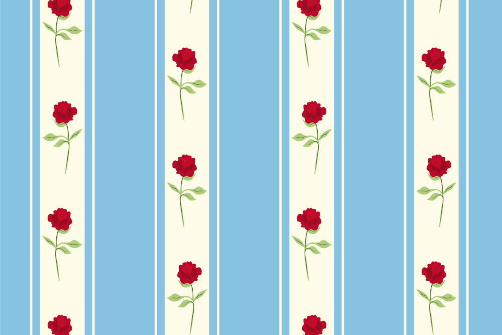 Dekostoff - Streifen mit Rosen Hellblau