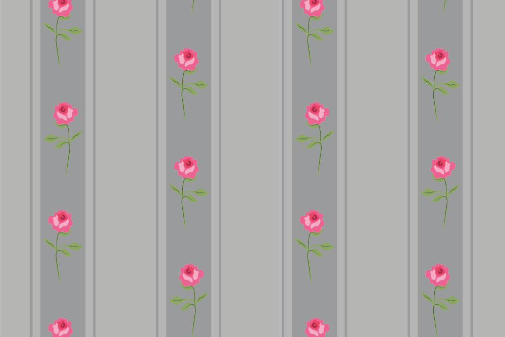 Dekostoff - Streifen mit Rosen Grau